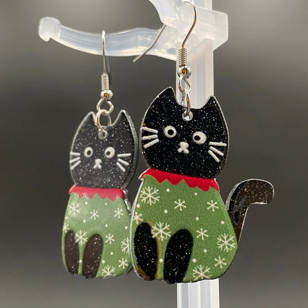 Black and Green Cat Earrings